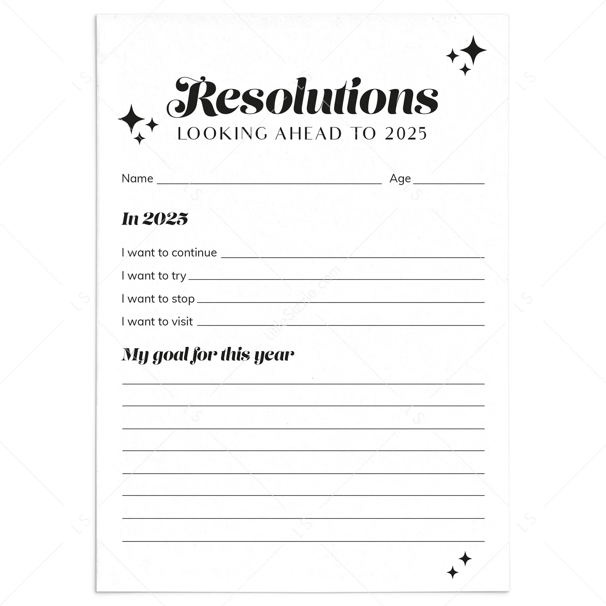 2025 New Year Resolutions Goal Setting List Printable