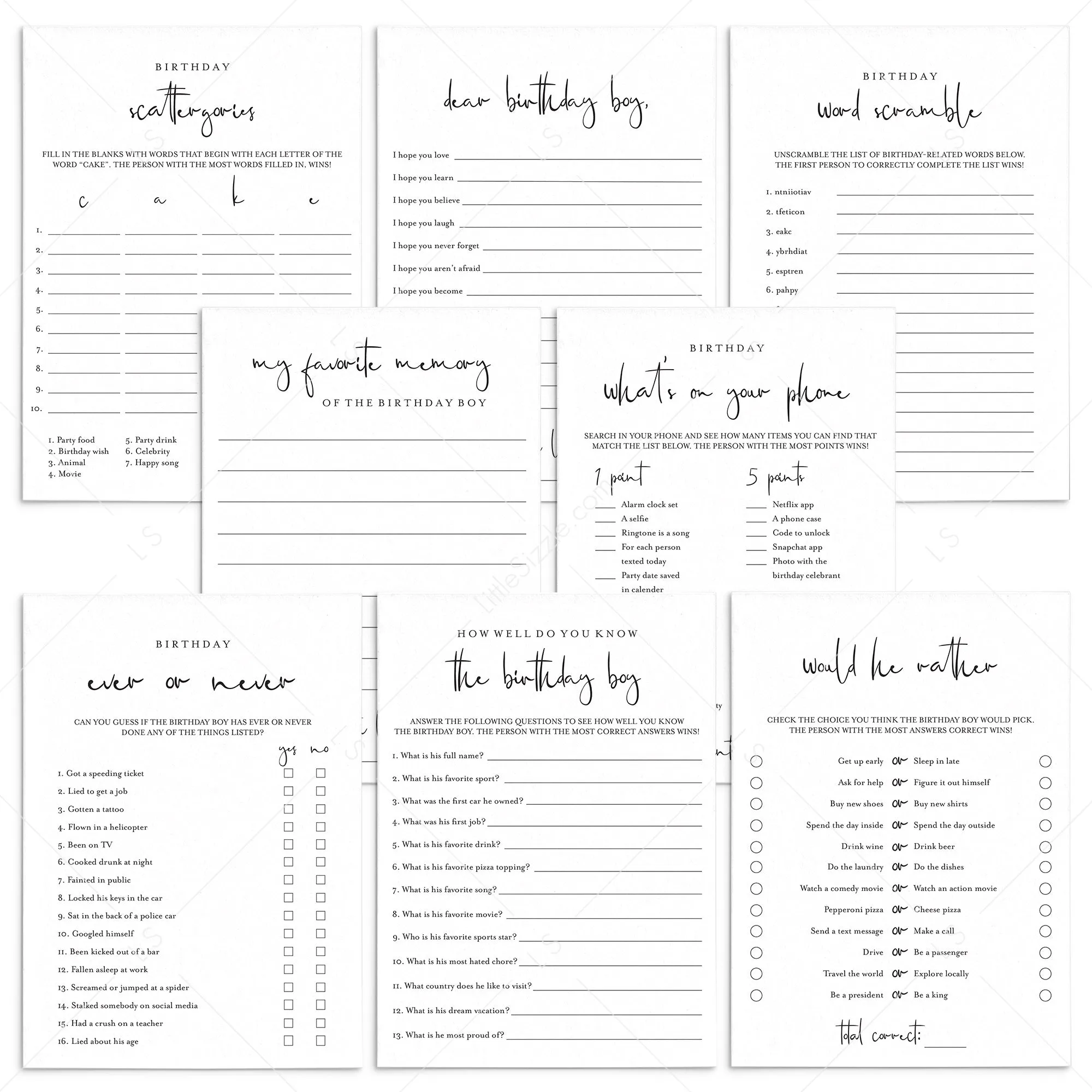 8 Adult Birthday Games for Him Printable