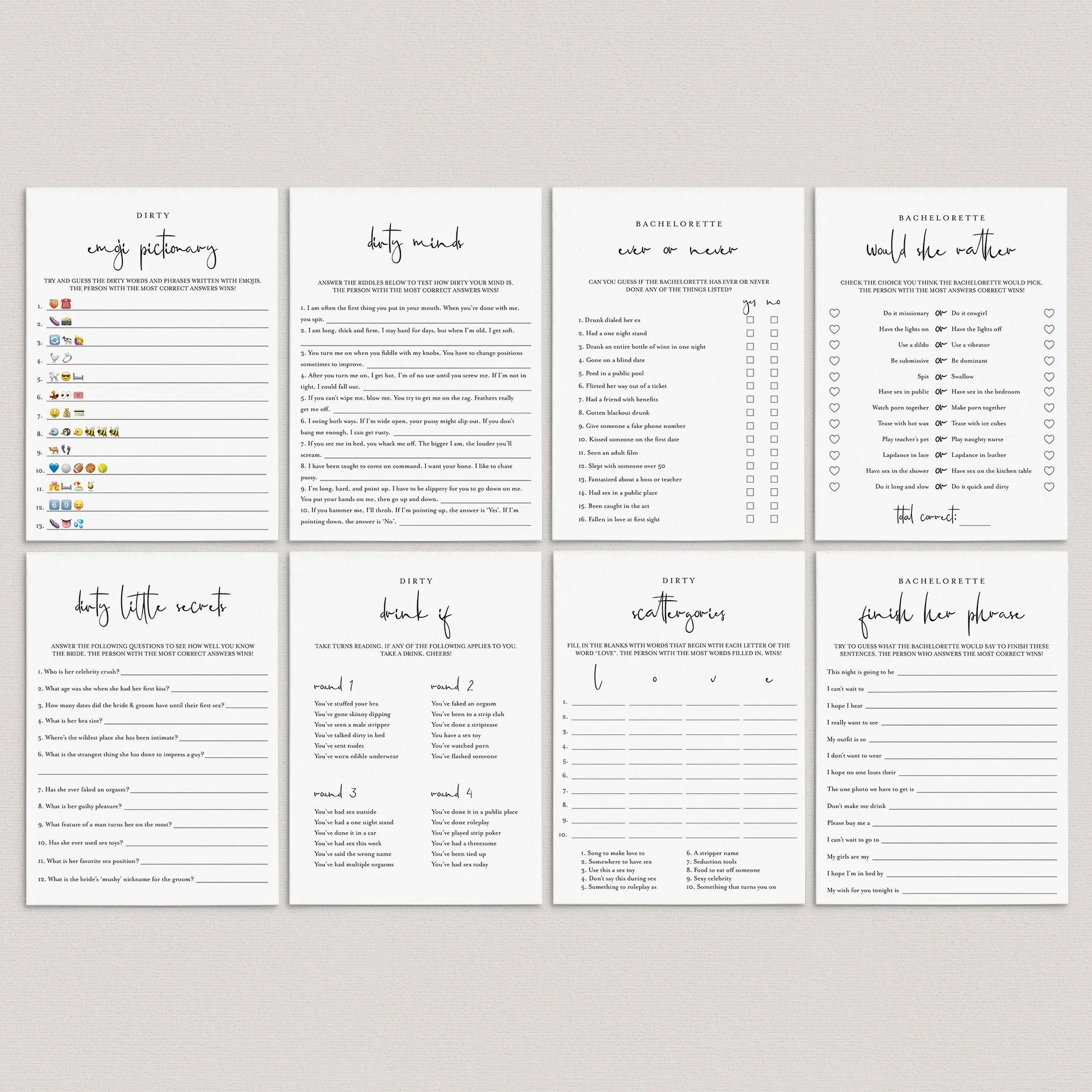 8 Modern Bachelorette Games Printable