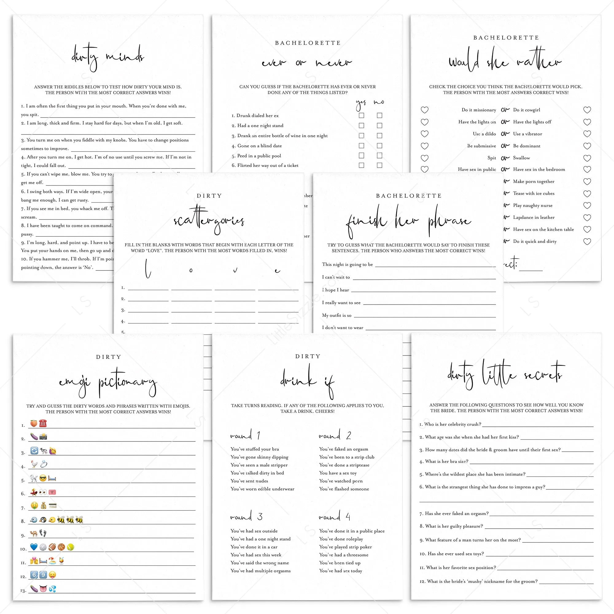 8 Modern Bachelorette Games Printable