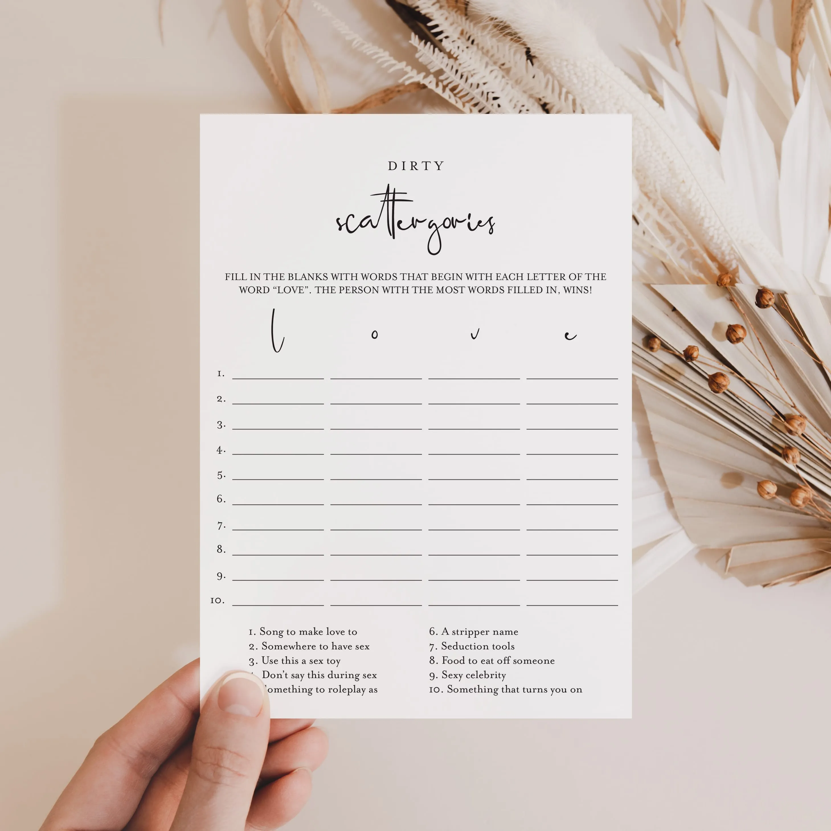 Adult Party Game Dirty Scattergories Printable