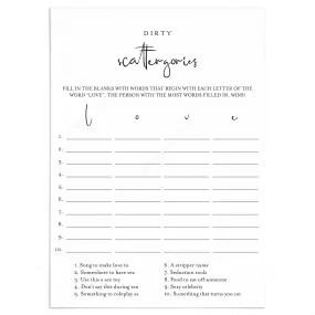 Adult Party Game Dirty Scattergories Printable