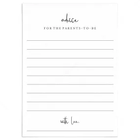 Advice For Parents To Be Cards Printable Modern Minimalist