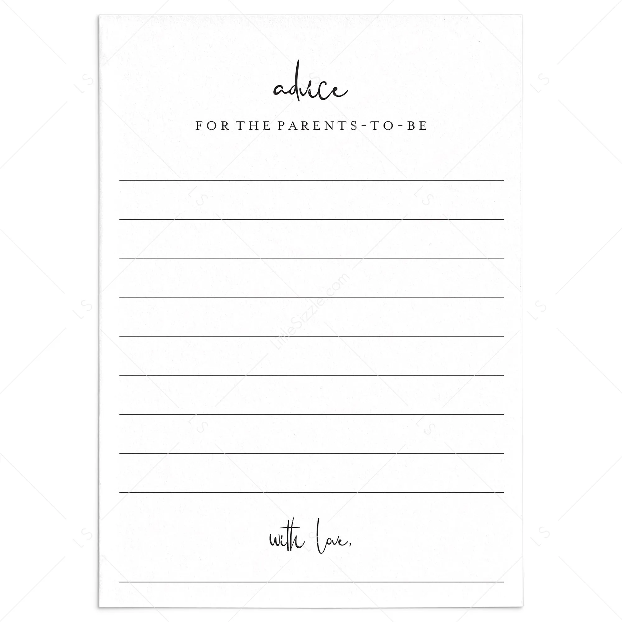 Advice For Parents To Be Cards Printable Modern Minimalist