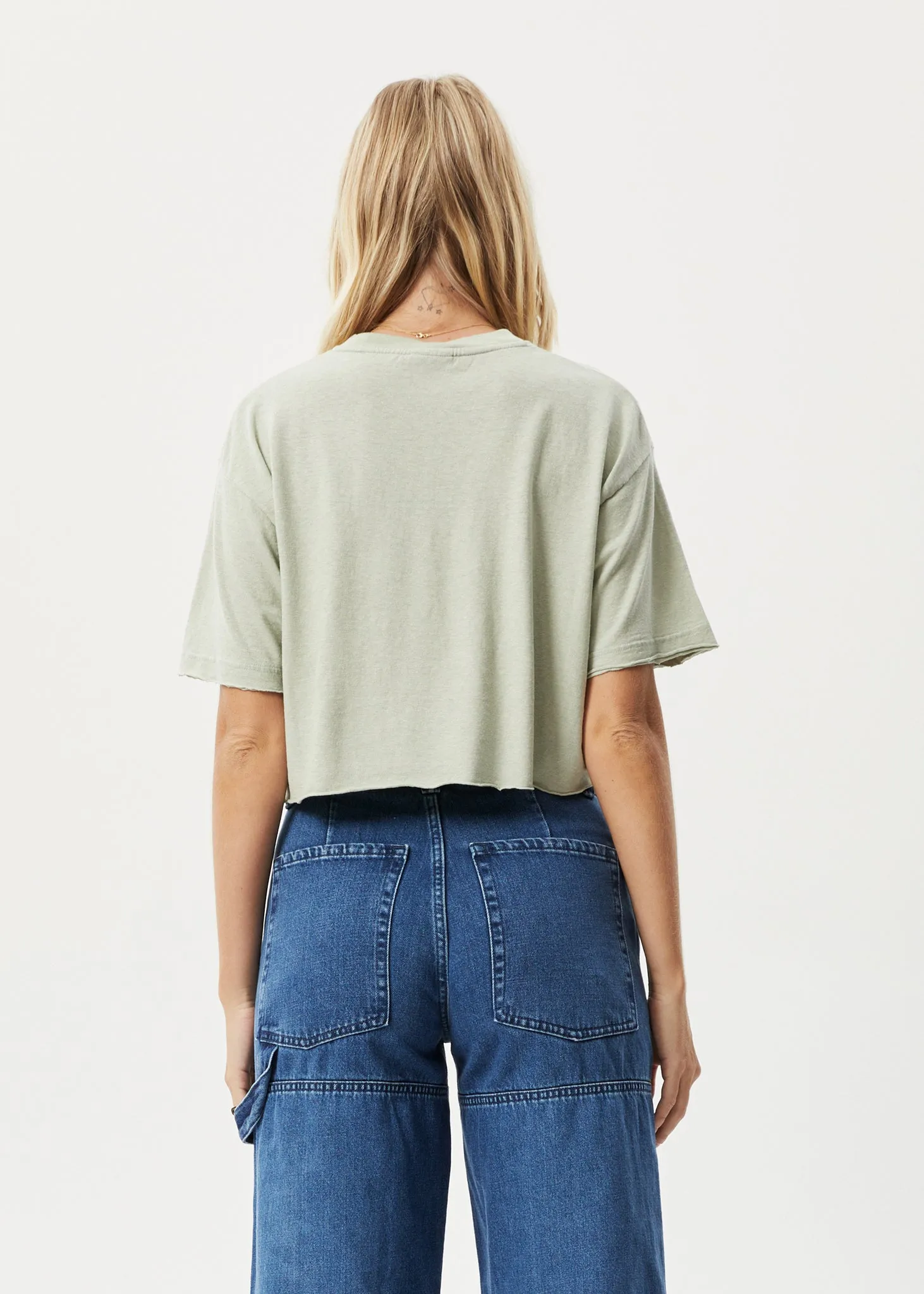 AFENDS Womens Slay Cropped - Oversized Tee - Eucalyptus