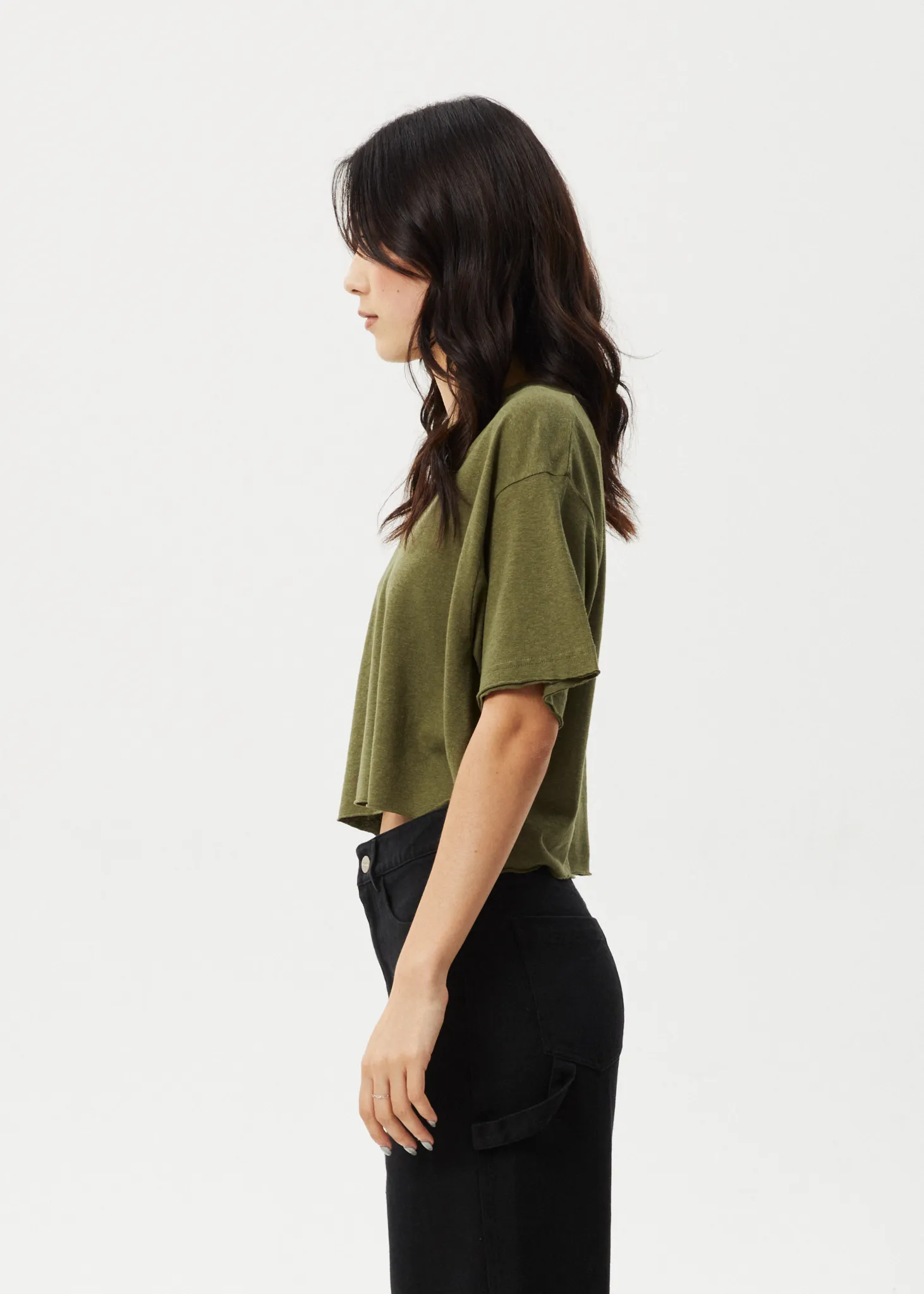 AFENDS Womens Slay Cropped - Oversized Tee - Military
