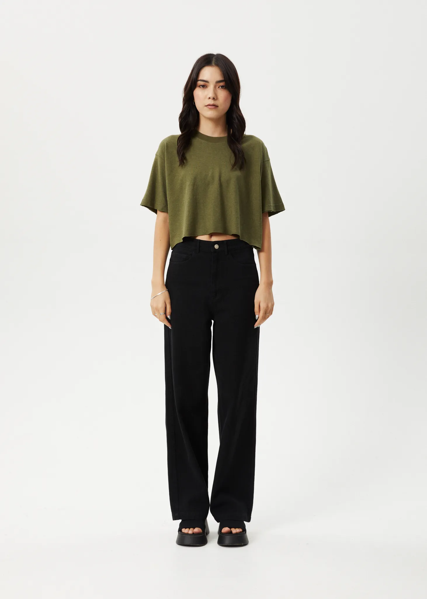 AFENDS Womens Slay Cropped - Oversized Tee - Military