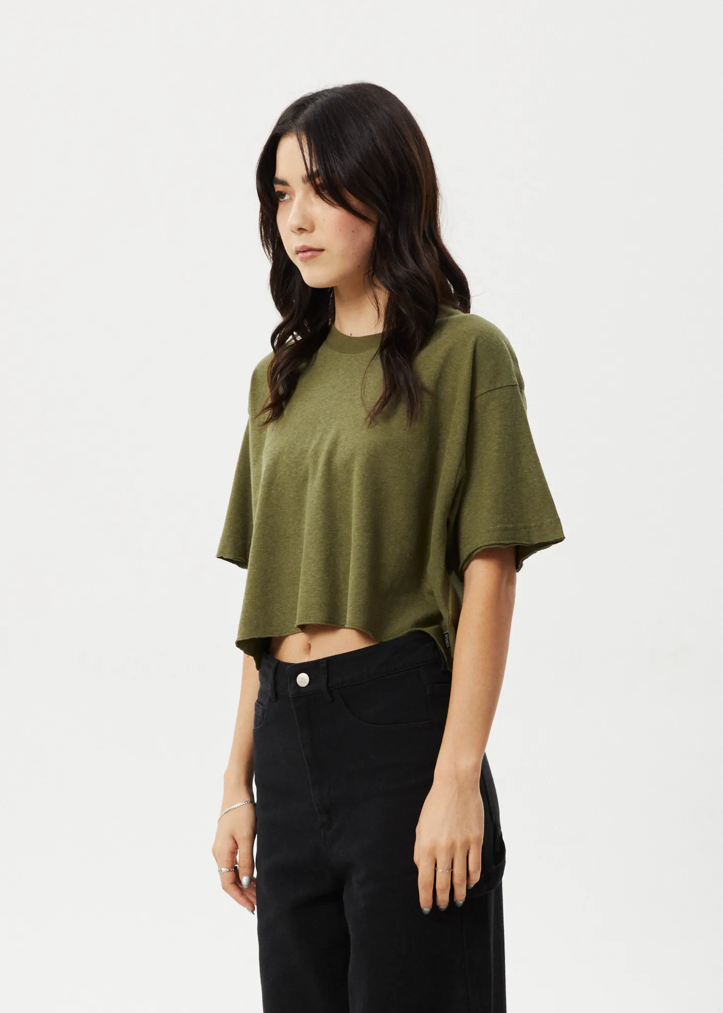 AFENDS Womens Slay Cropped - Oversized Tee - Military