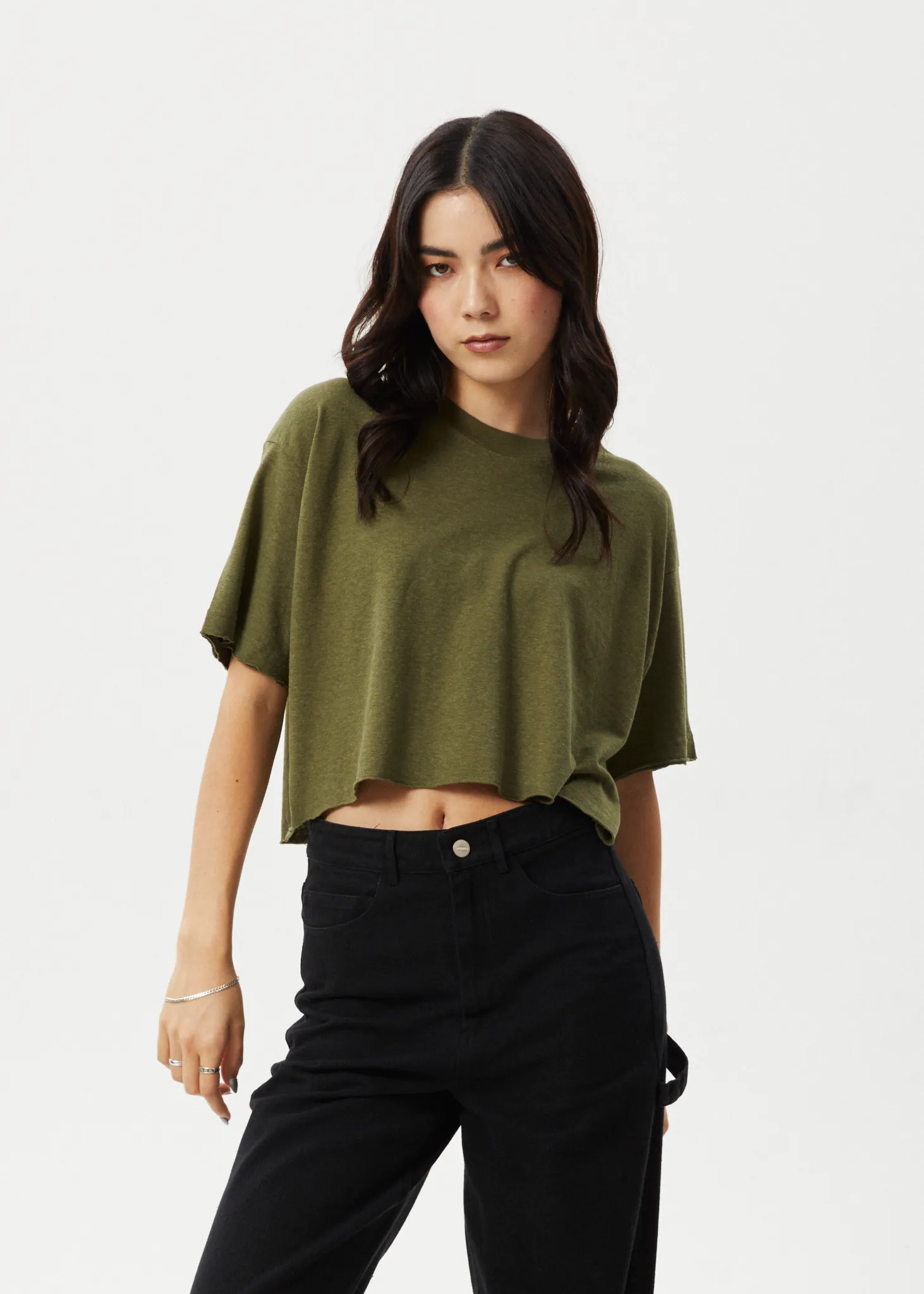 AFENDS Womens Slay Cropped - Oversized Tee - Military