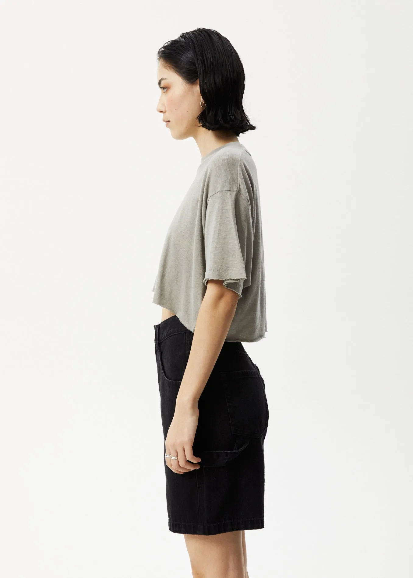 AFENDS Womens Slay Cropped - Oversized Tee - Olive