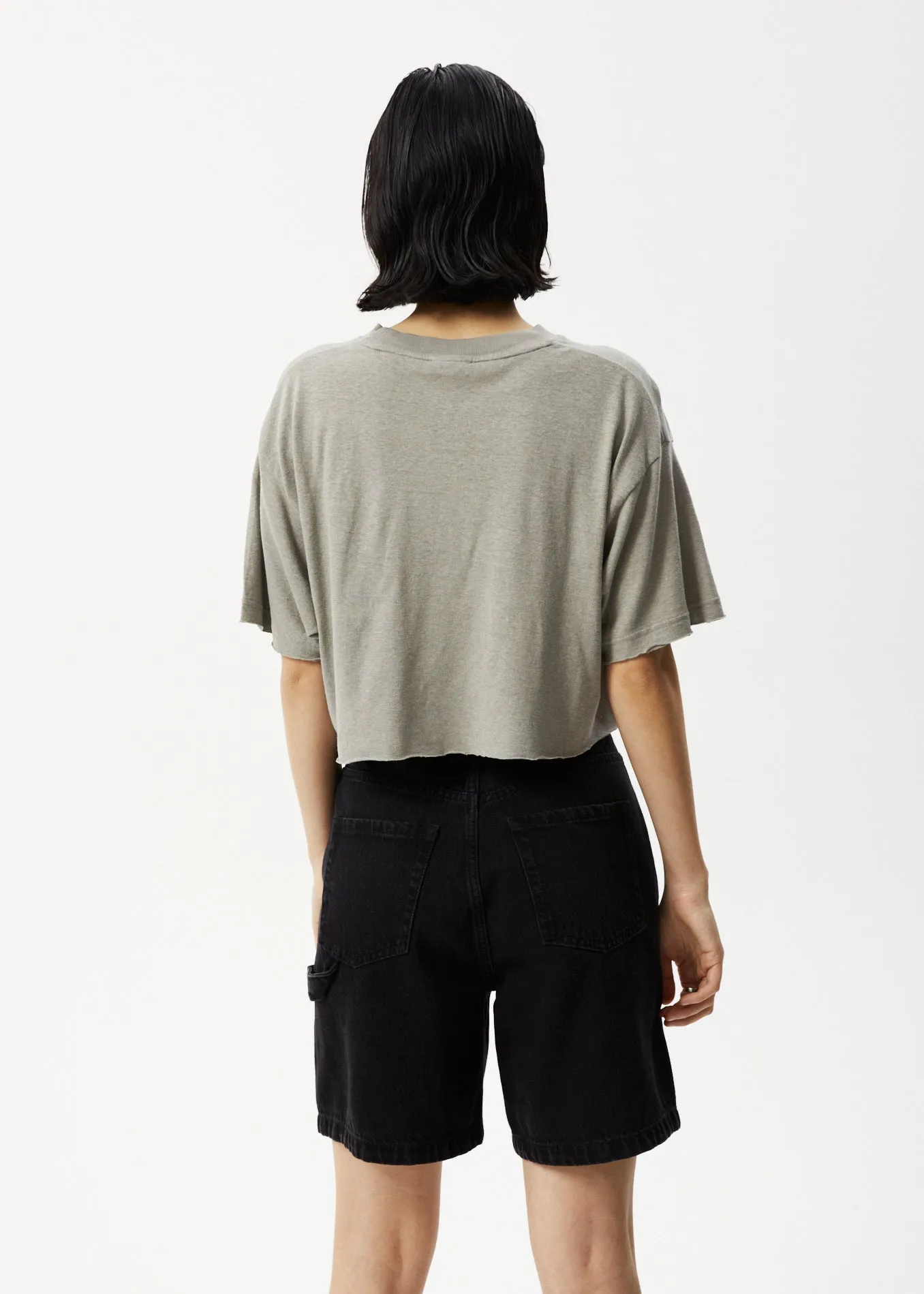 AFENDS Womens Slay Cropped - Oversized Tee - Olive