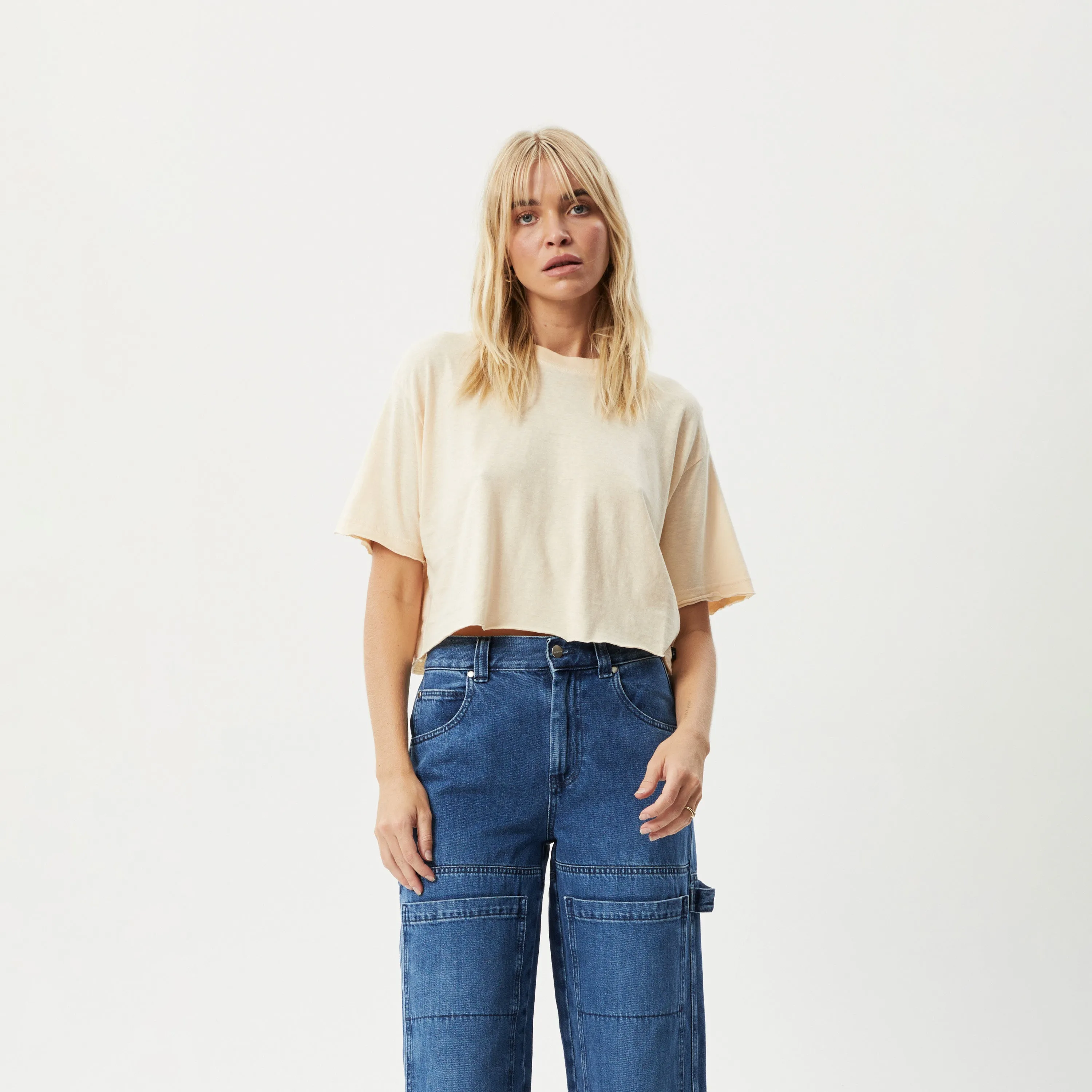 AFENDS Womens Slay Cropped - Oversized Tee - Sand