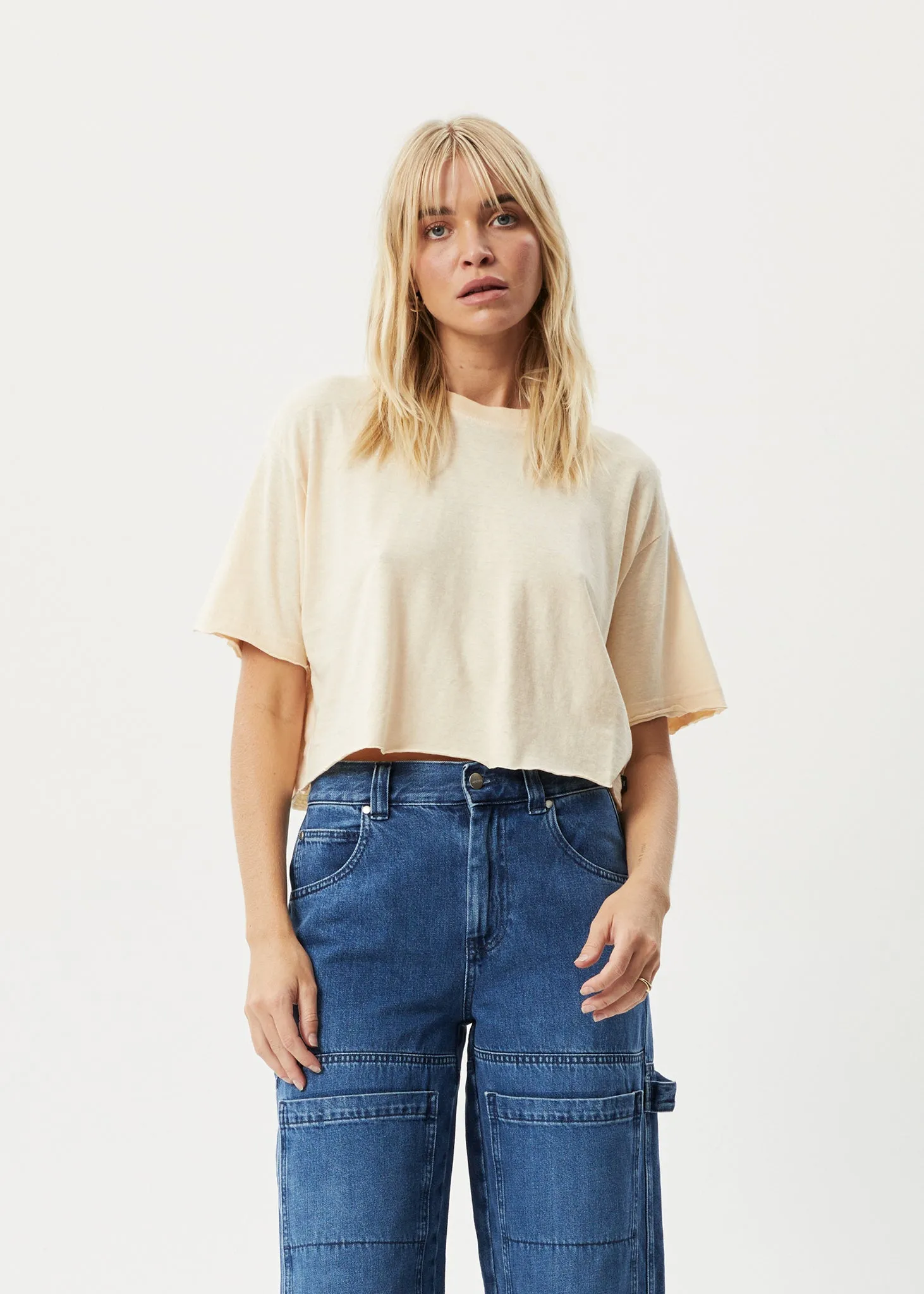 AFENDS Womens Slay Cropped - Oversized Tee - Sand