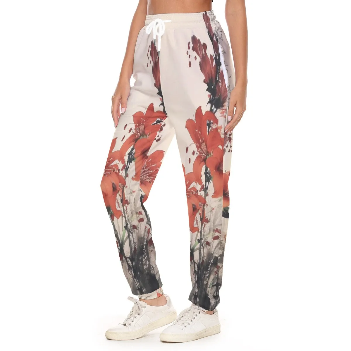 All-Over Print Women's Casual Pants 237 reddish, orange, flower, print
