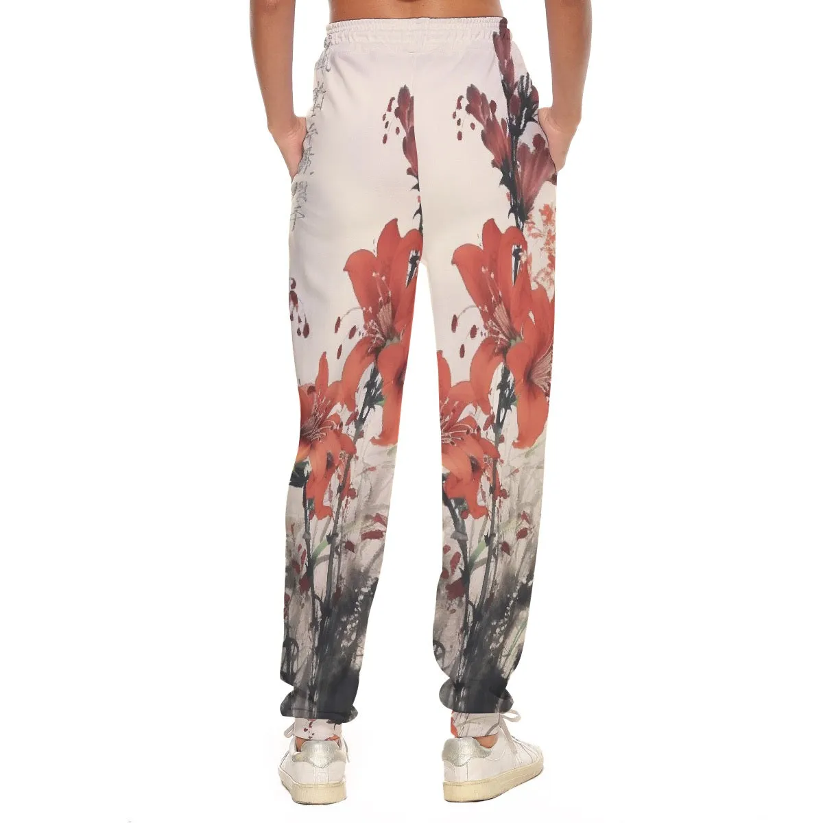 All-Over Print Women's Casual Pants 237 reddish, orange, flower, print