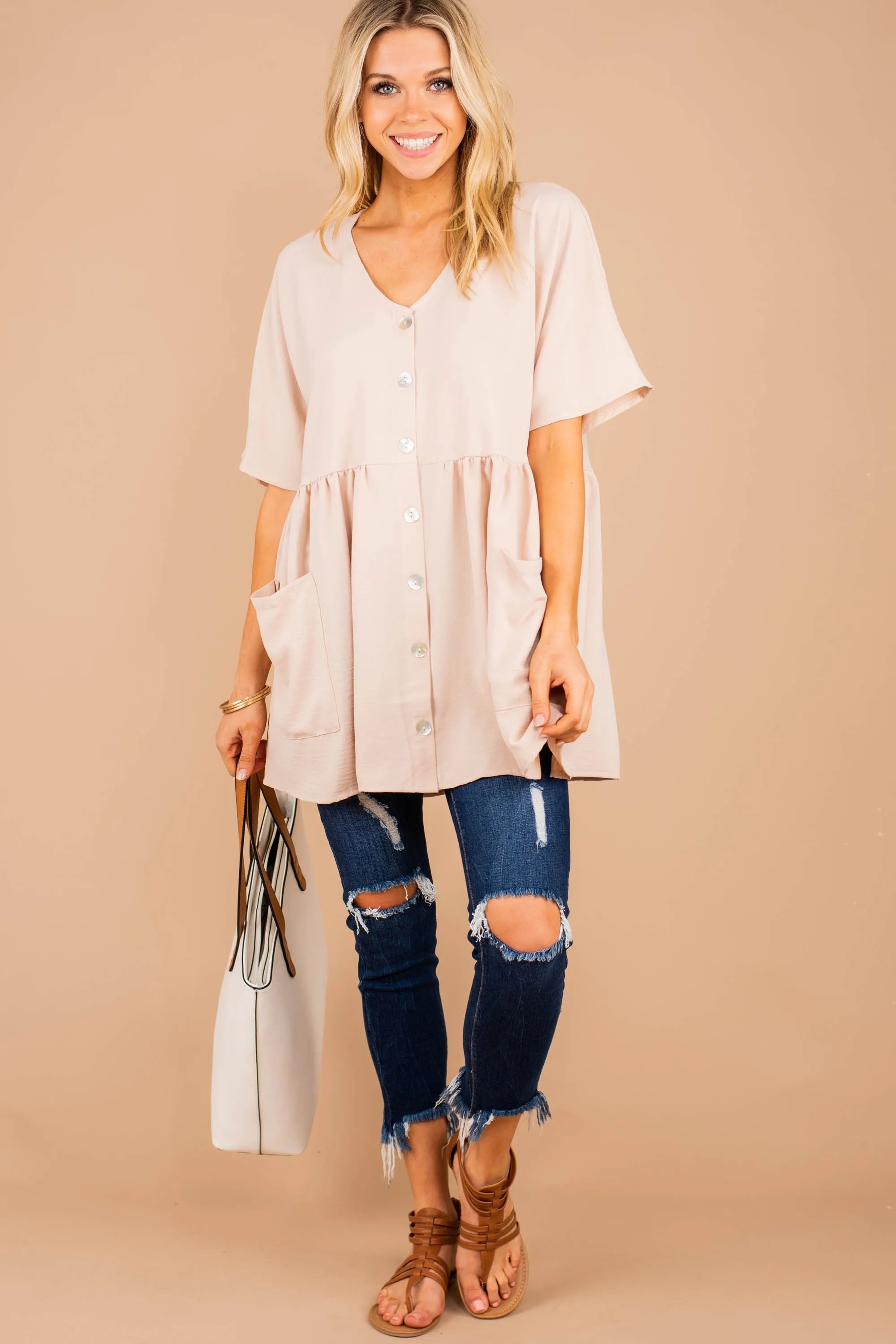 All The Time In The World Oatmeal Brown Tunic