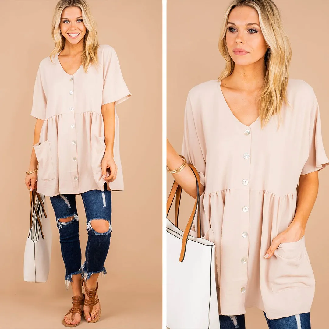 All The Time In The World Oatmeal Brown Tunic