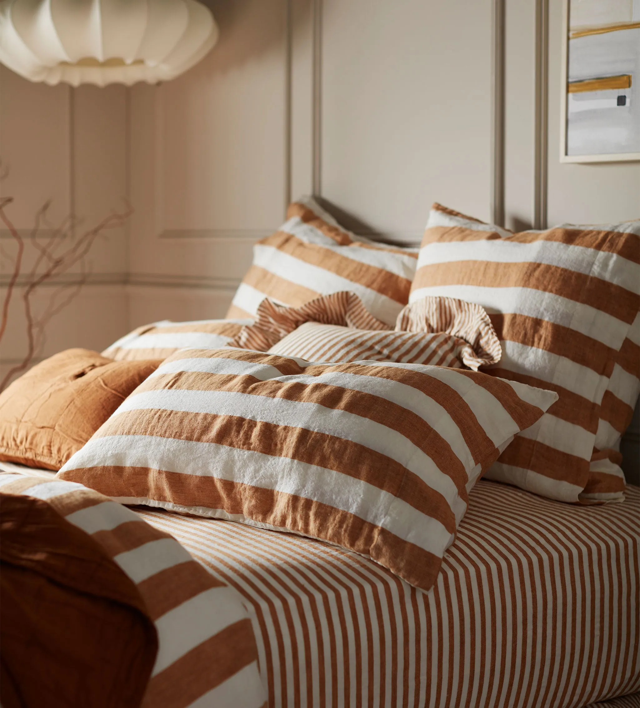 Amber Cora Stripe 100% Linen Fitted Sheet