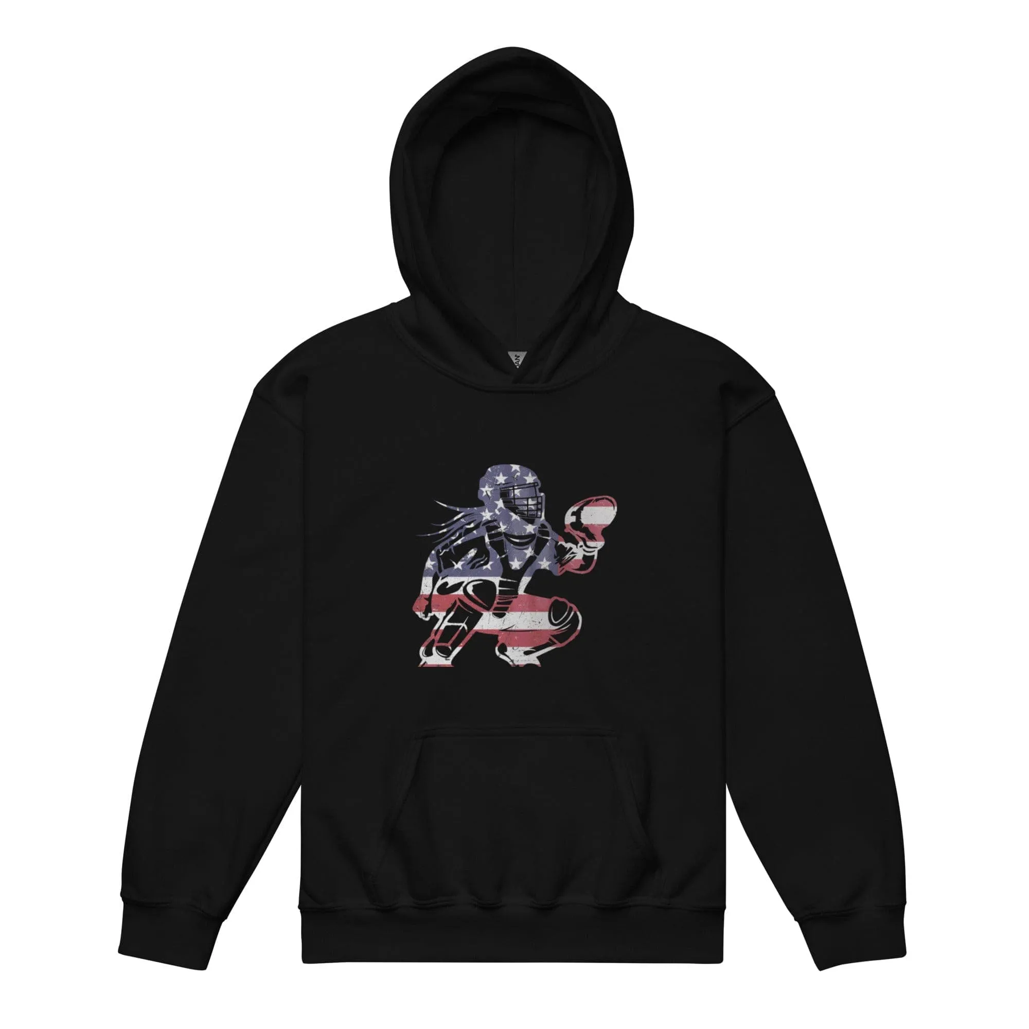 American Flag Softball Catcher - Youth Hoodie