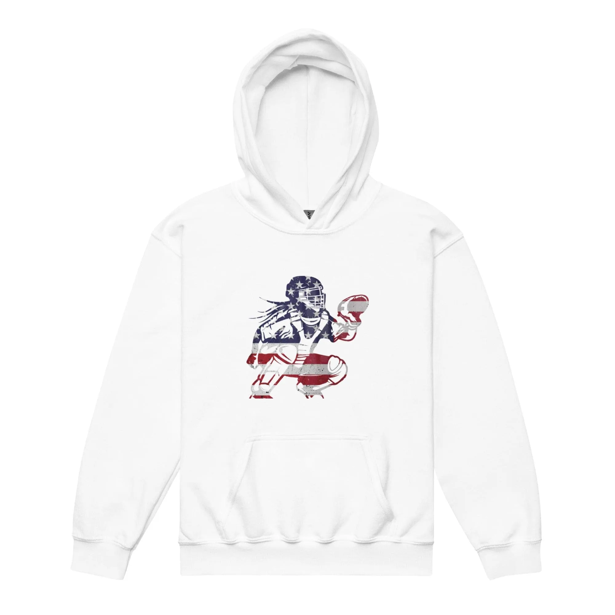 American Flag Softball Catcher - Youth Hoodie