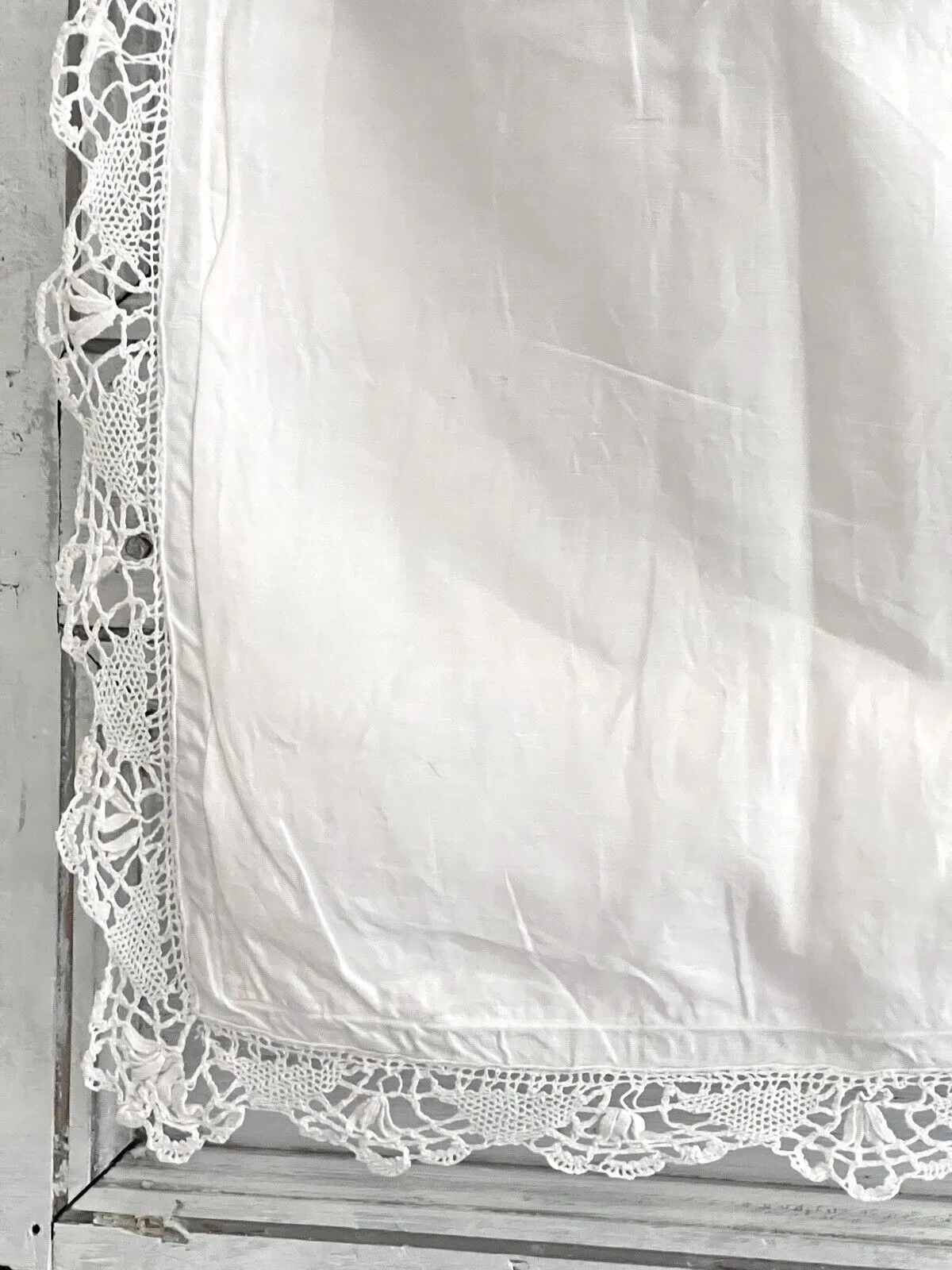 Antique French EMBROIDERED linen  FIL PILLOW SHAM lace TRIM CC mono c1900
