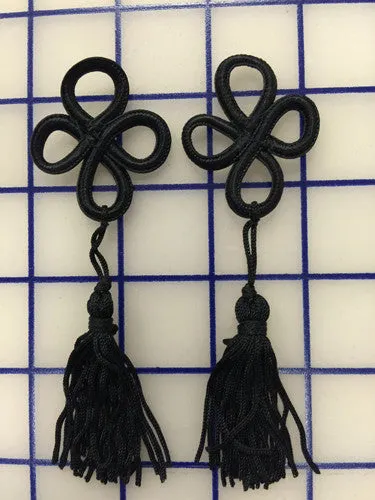 Applique - 9840 Black Frog Pairs w/Tassels Close-Out