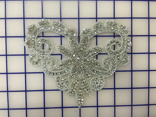 Applique - Silver Heart-Shaped Crystal Motif Close-Out