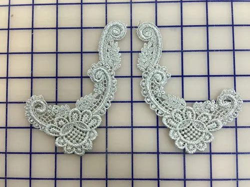 Applique - Venise Lace Applique Pairs Silver Metallic