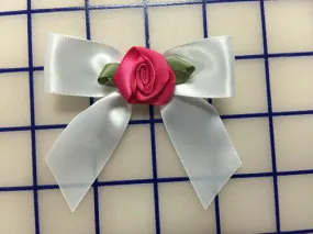 Applique - White Satin Bow w/Hot Pink Rosette 3-Pack Close-Out