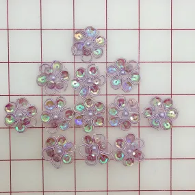 Appliques - 1-inch  Sequined Flower Trim Lavender Per 12-Pack