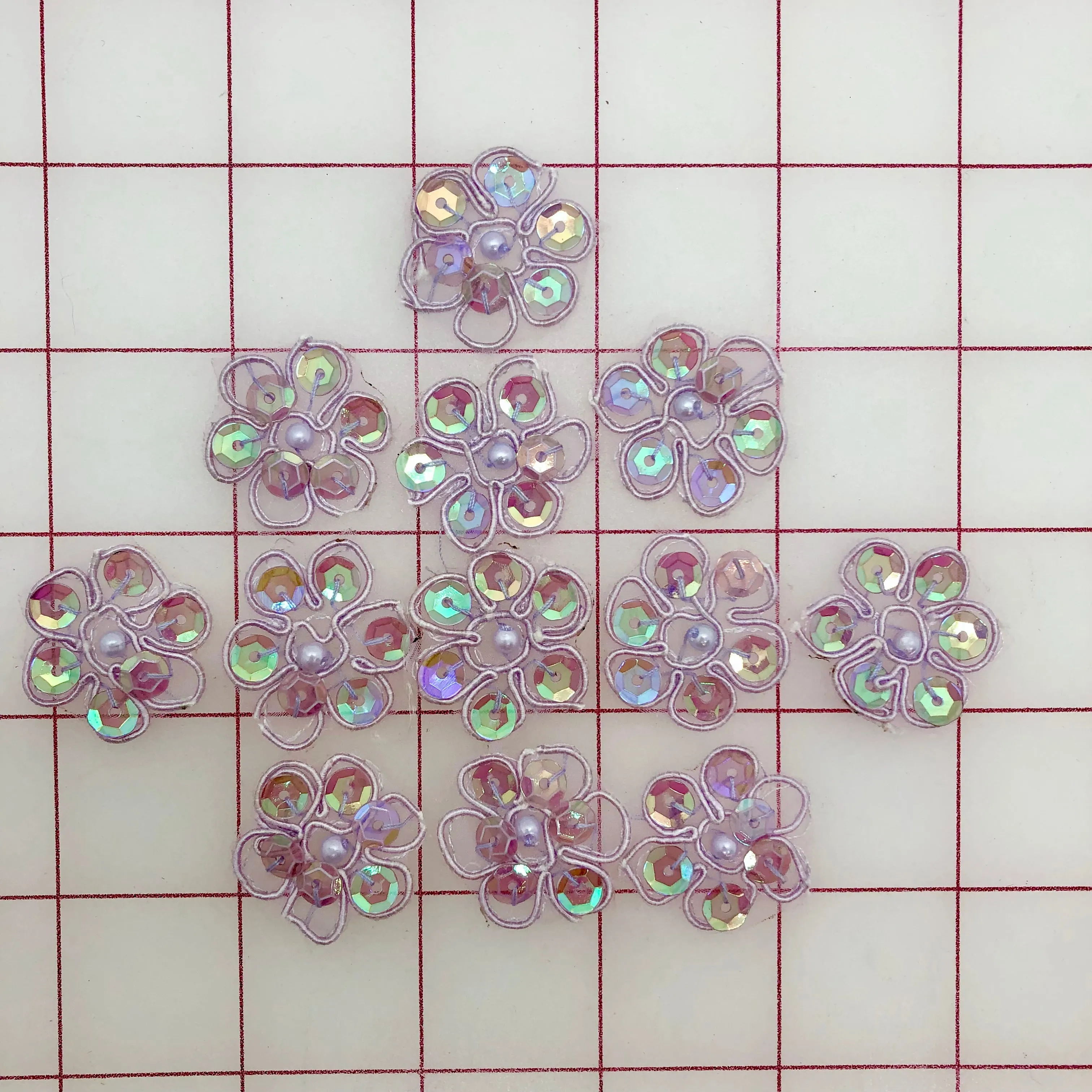 Appliques - 1-inch  Sequined Flower Trim Lavender Per 12-Pack