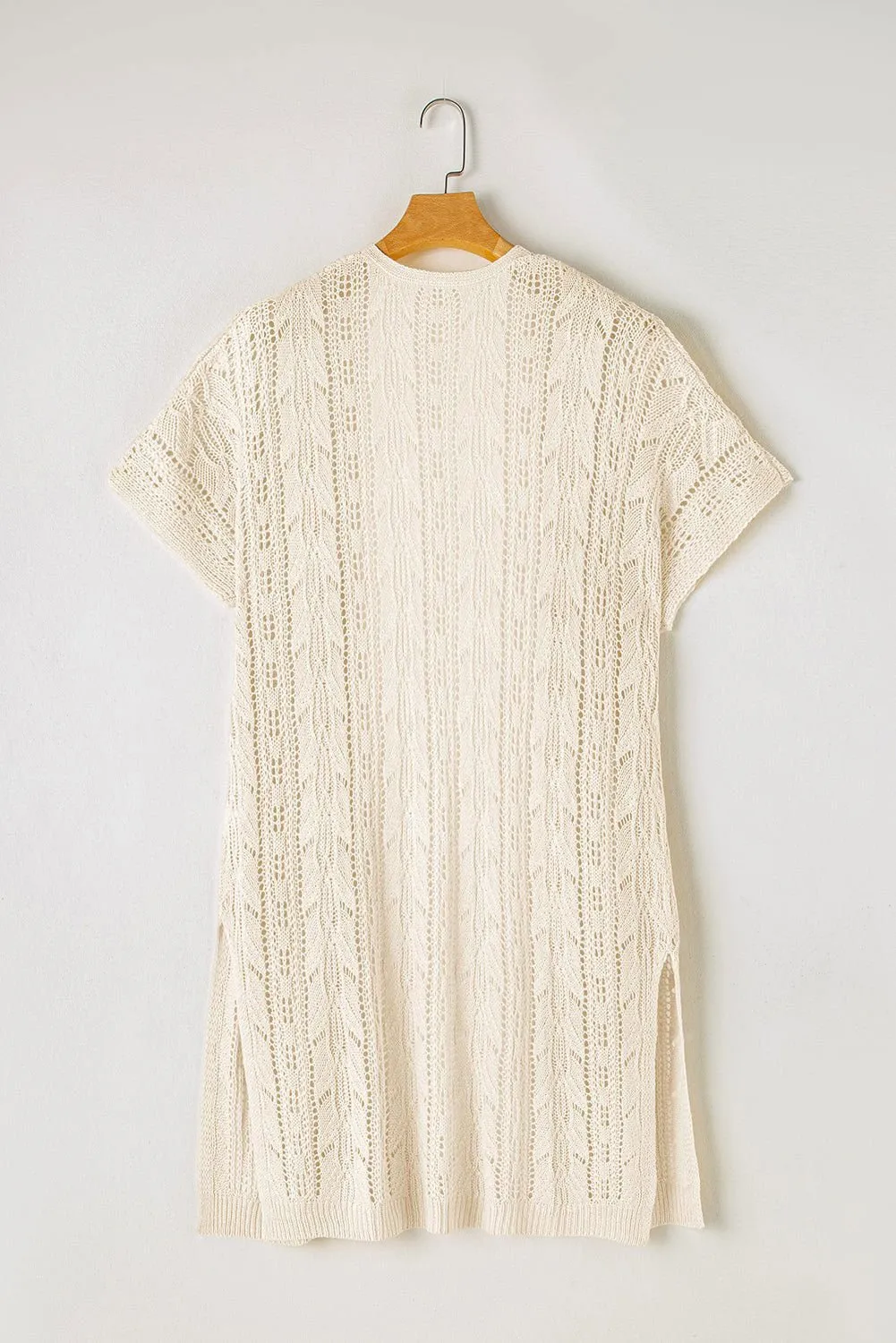 Apricot Vacation Hollowed Knit Short Sleeve Cardigan