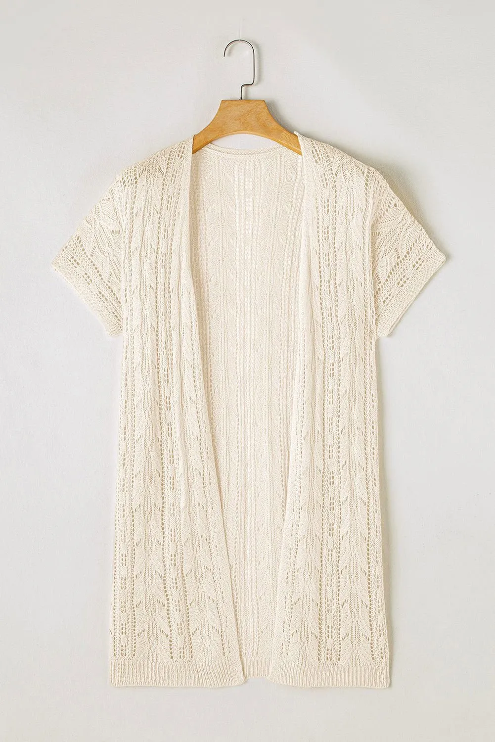 Apricot Vacation Hollowed Knit Short Sleeve Cardigan