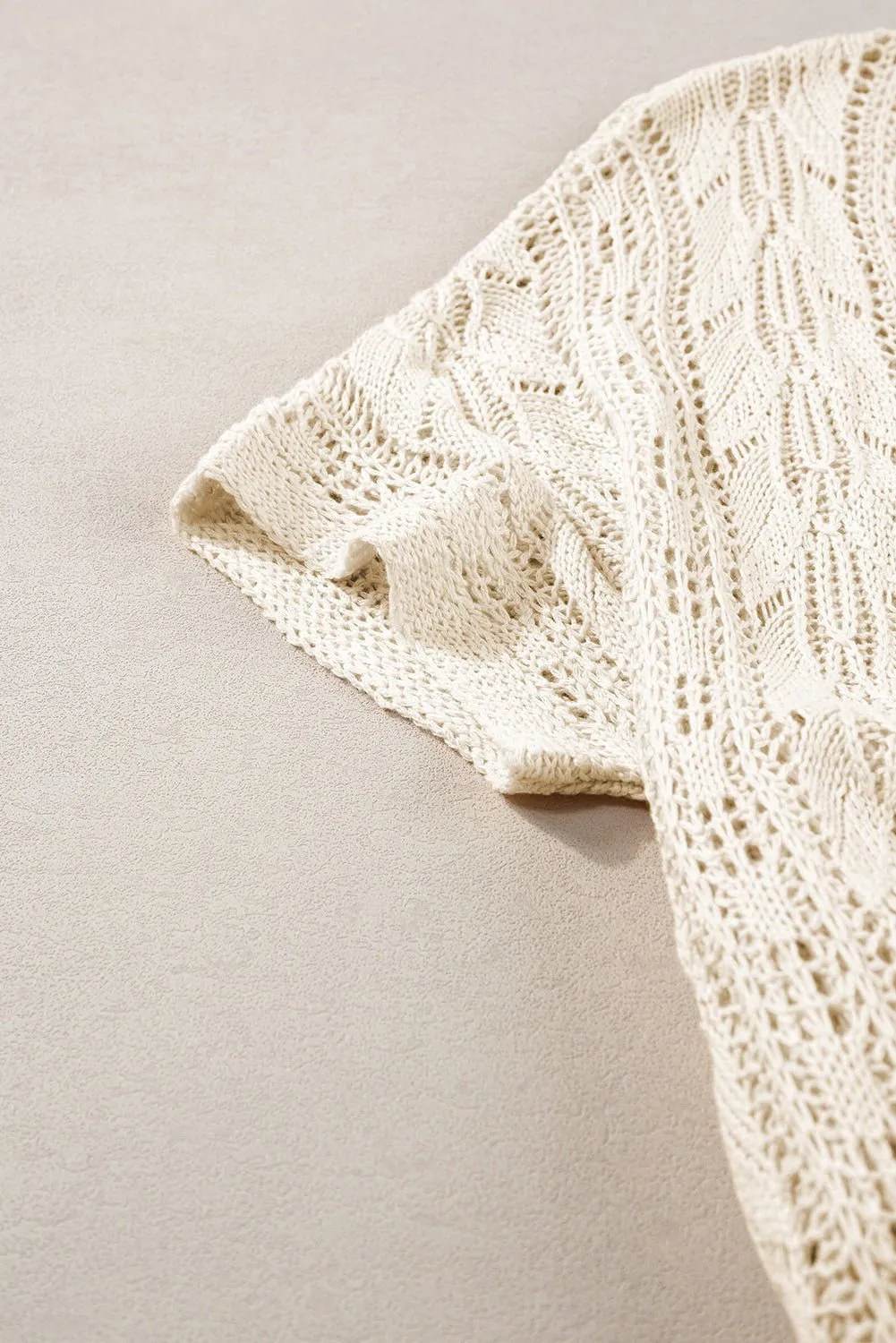 Apricot Vacation Hollowed Knit Short Sleeve Cardigan