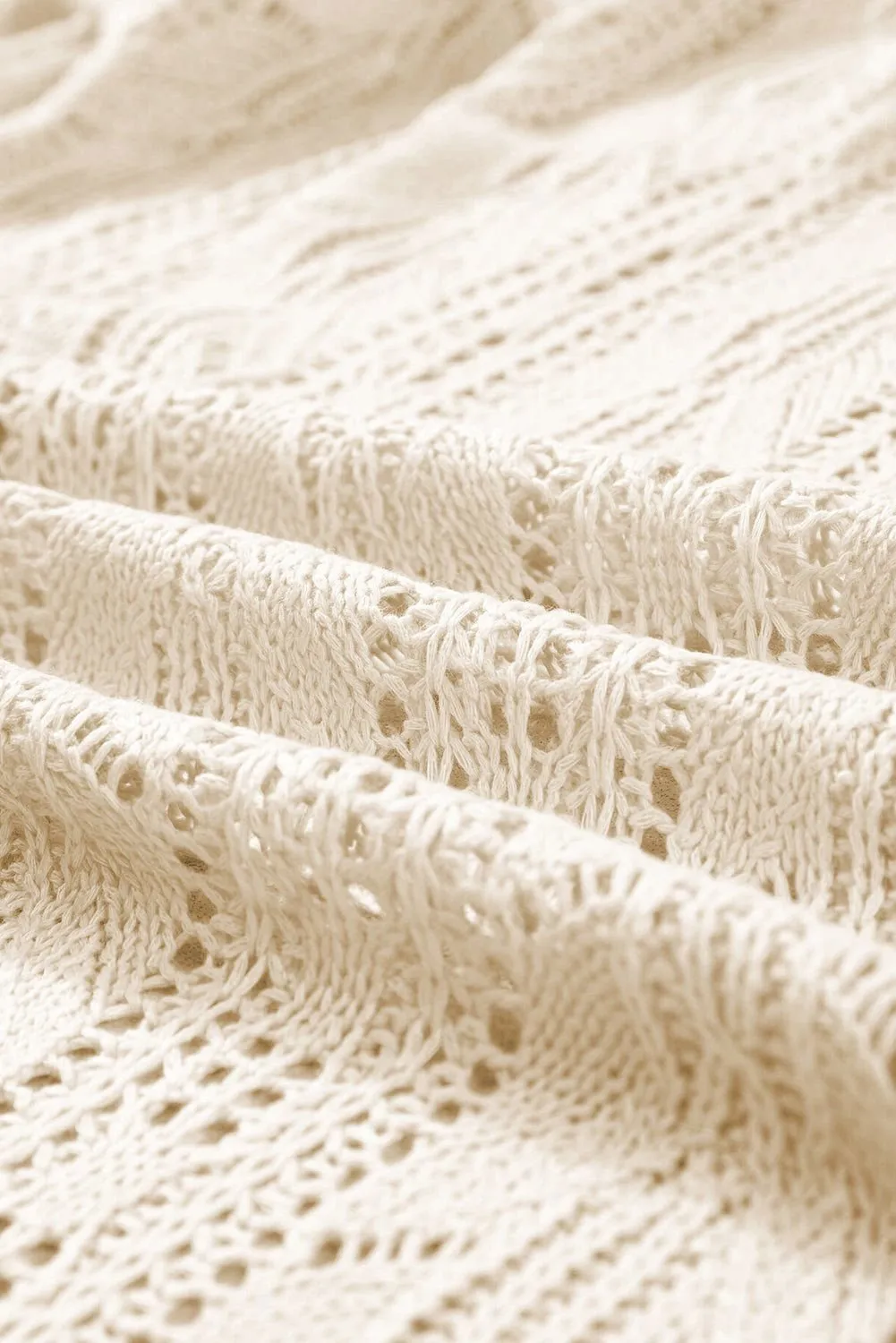 Apricot Vacation Hollowed Knit Short Sleeve Cardigan