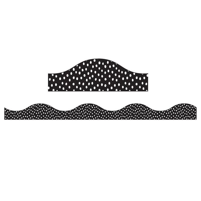 Ashley Magnetic Border White Messy Dots On Black, 1" x 12" (ASH 11425)