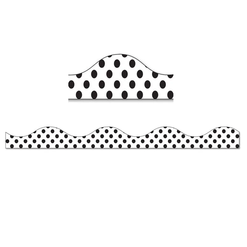 Ashley Magnetic Large Black Polka Dots On White Border, 1" x 12" (ASH 11423)