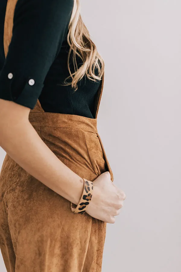 Autumn Getaway Faux Suede Jumpsuit in Camel