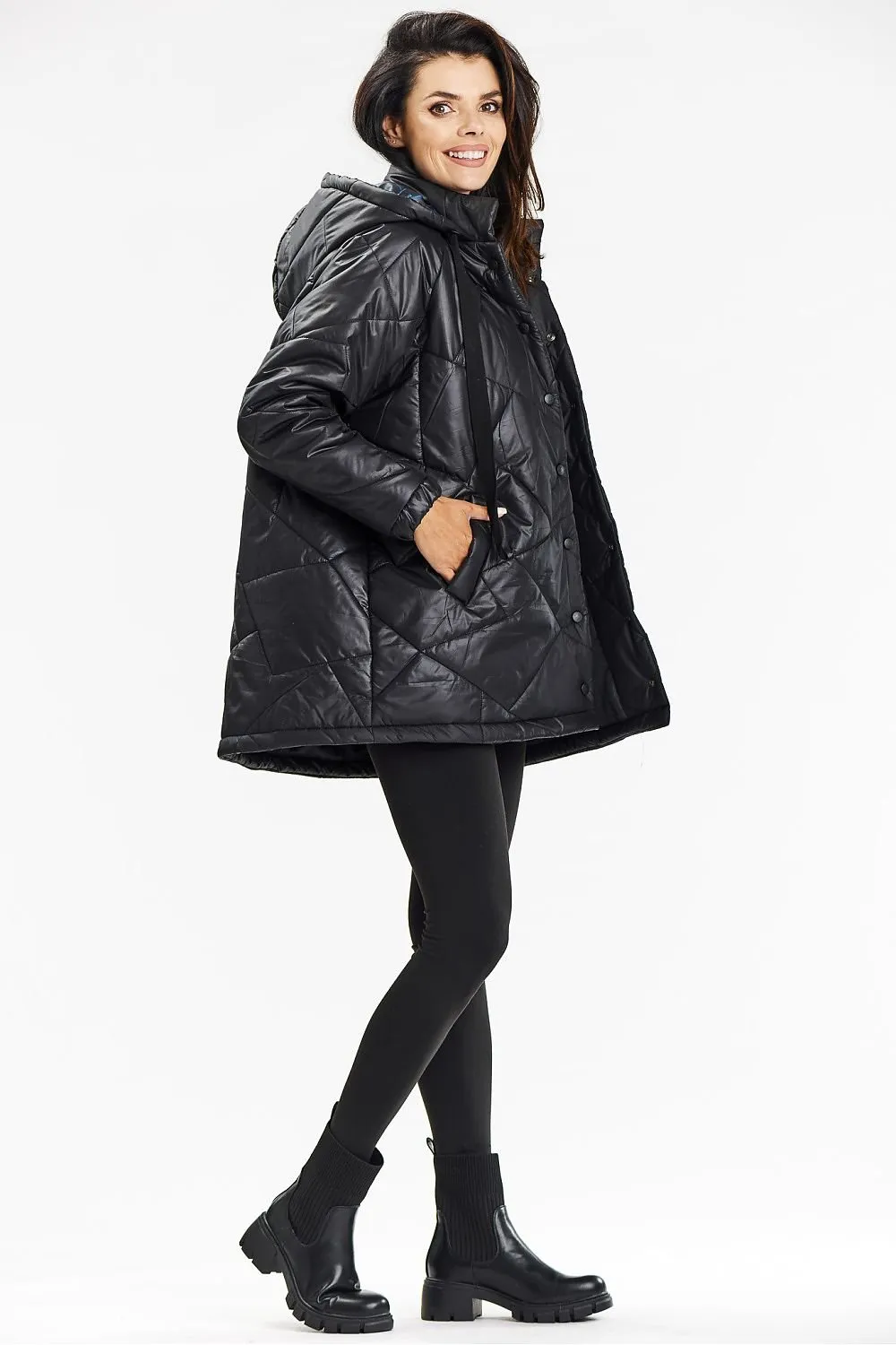 Awama Quilted Hooded Jacket in Black