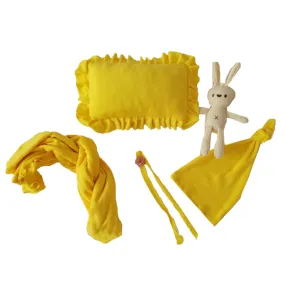 Babymoon Set of 5 | Stretchable Wrap, Cap, Pillow, Toy and Hairband | Baby Photography Props | Yellow