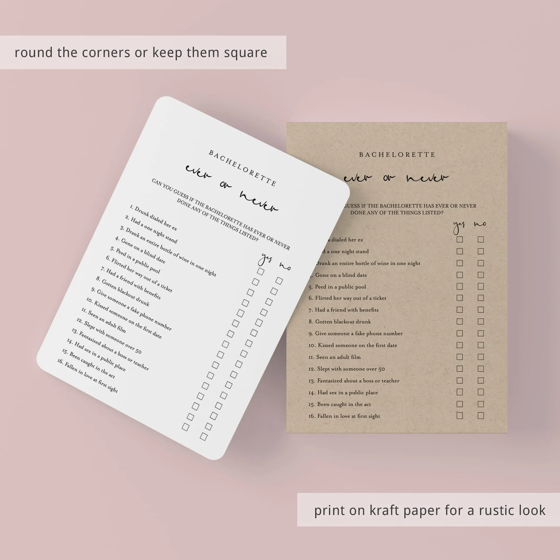 Bachelorette Ever or Never Game Printable