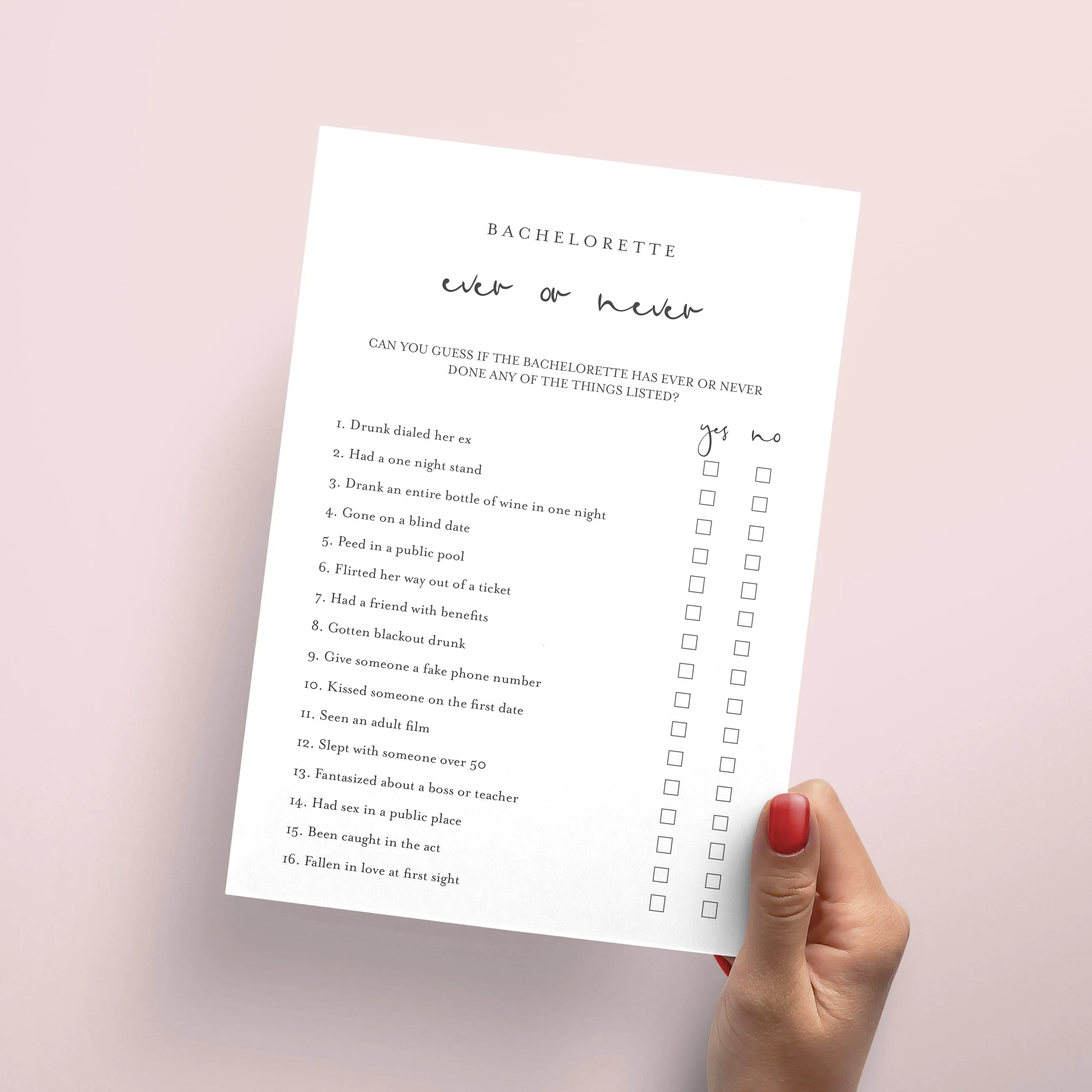 Bachelorette Ever or Never Game Printable
