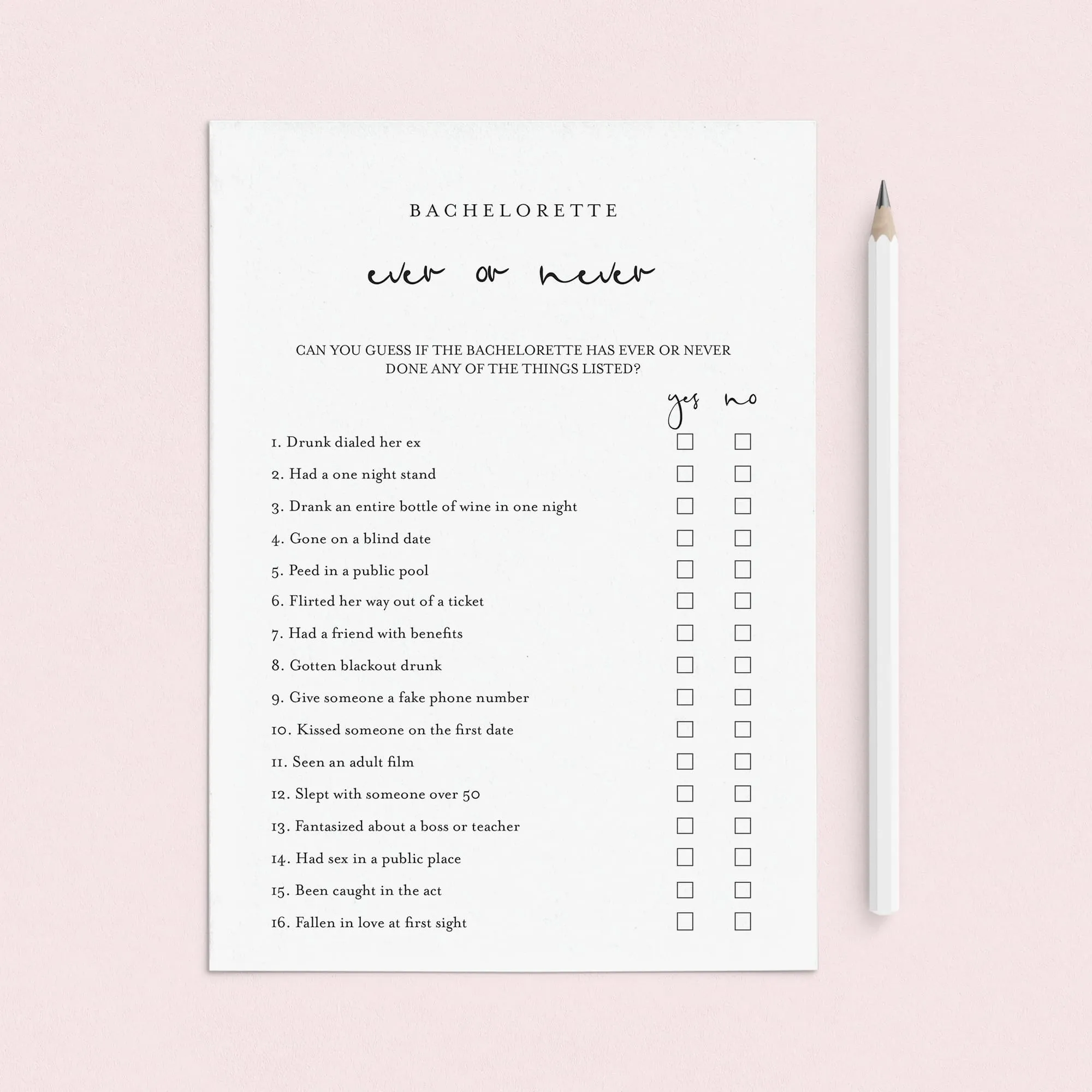 Bachelorette Ever or Never Game Printable