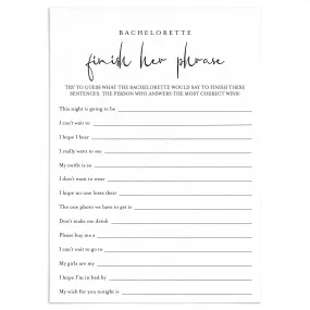 Bachelorette Ice Breaker Game Finish Her Phrase Printable