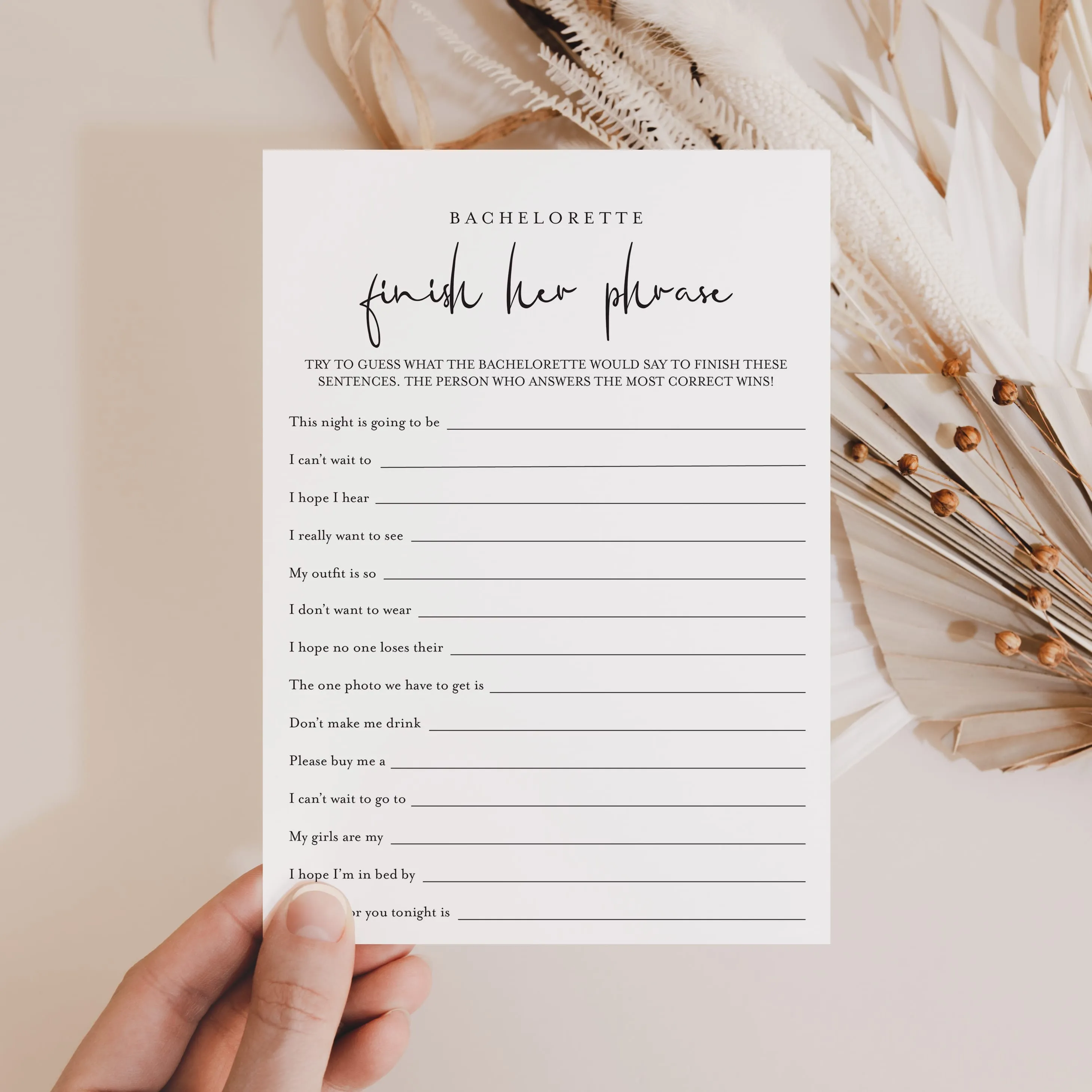 Bachelorette Ice Breaker Game Finish Her Phrase Printable