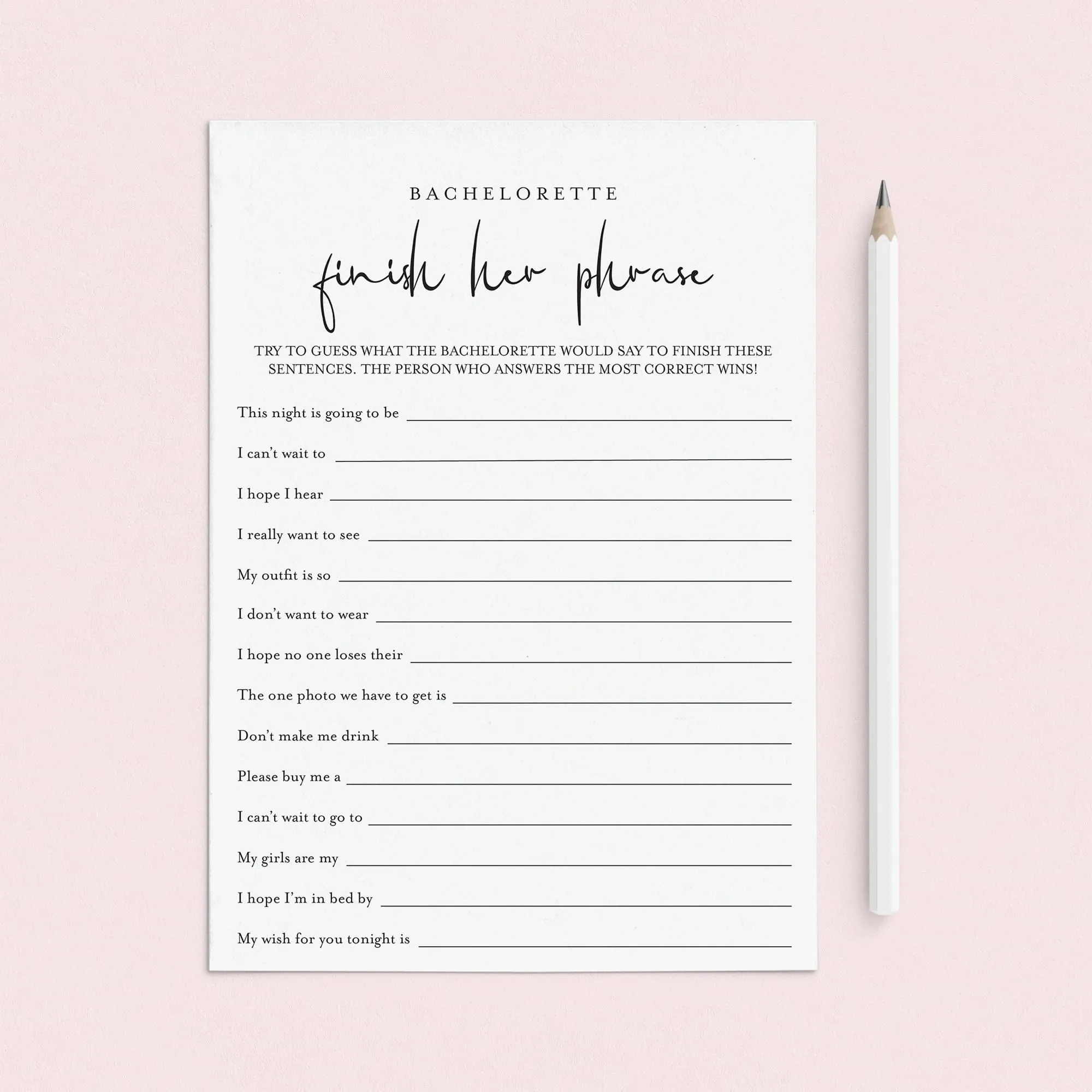 Bachelorette Ice Breaker Game Finish Her Phrase Printable