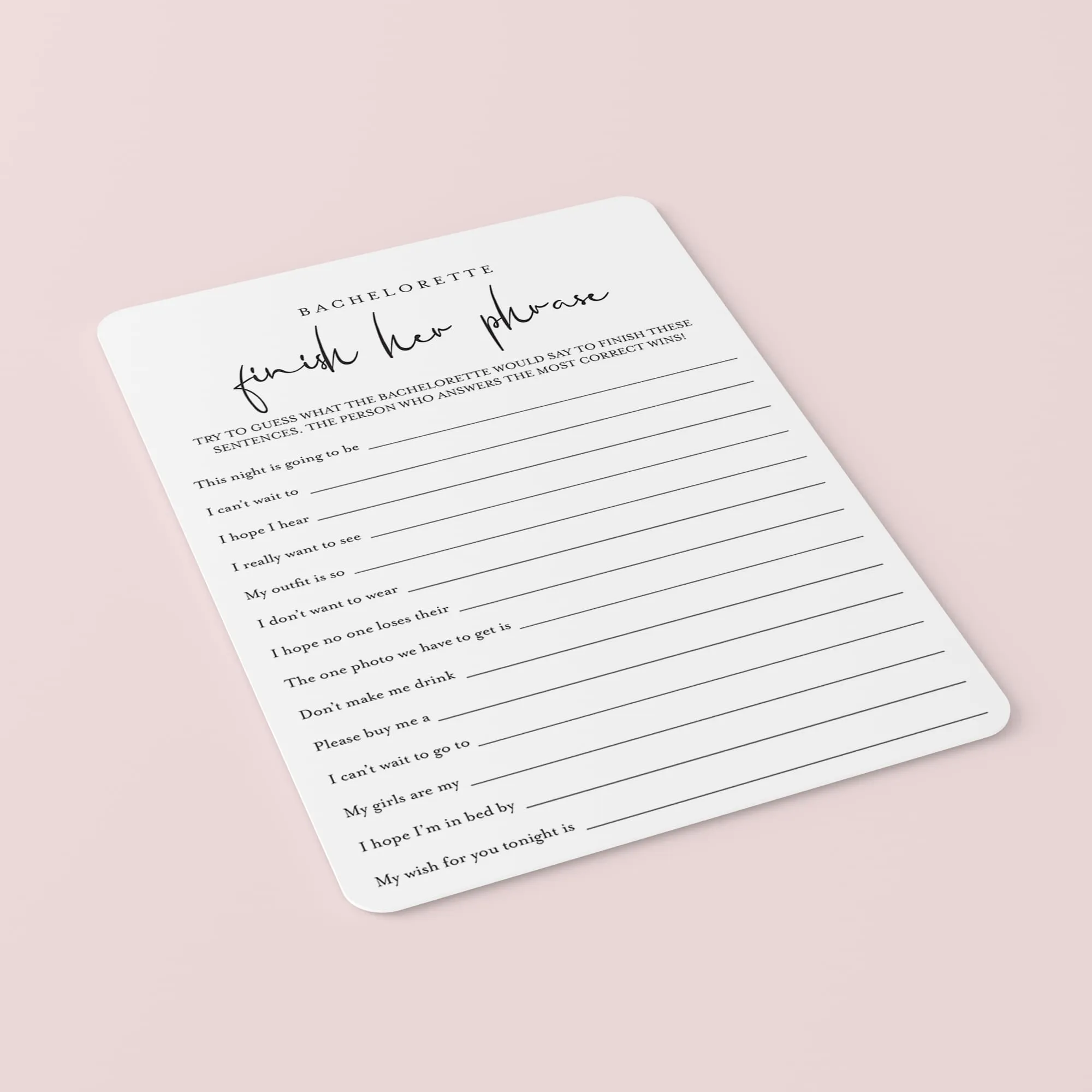 Bachelorette Ice Breaker Game Finish Her Phrase Printable