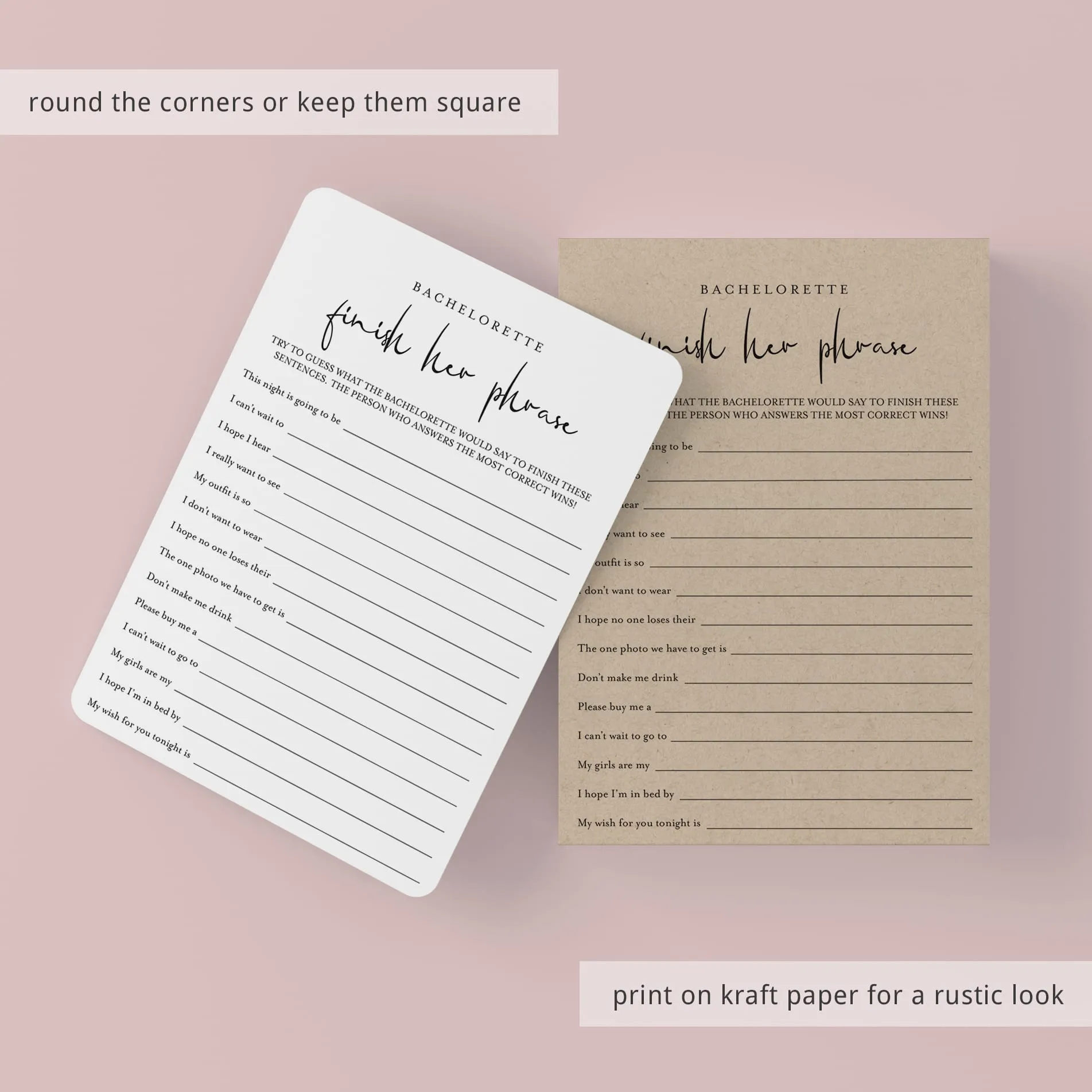 Bachelorette Ice Breaker Game Finish Her Phrase Printable