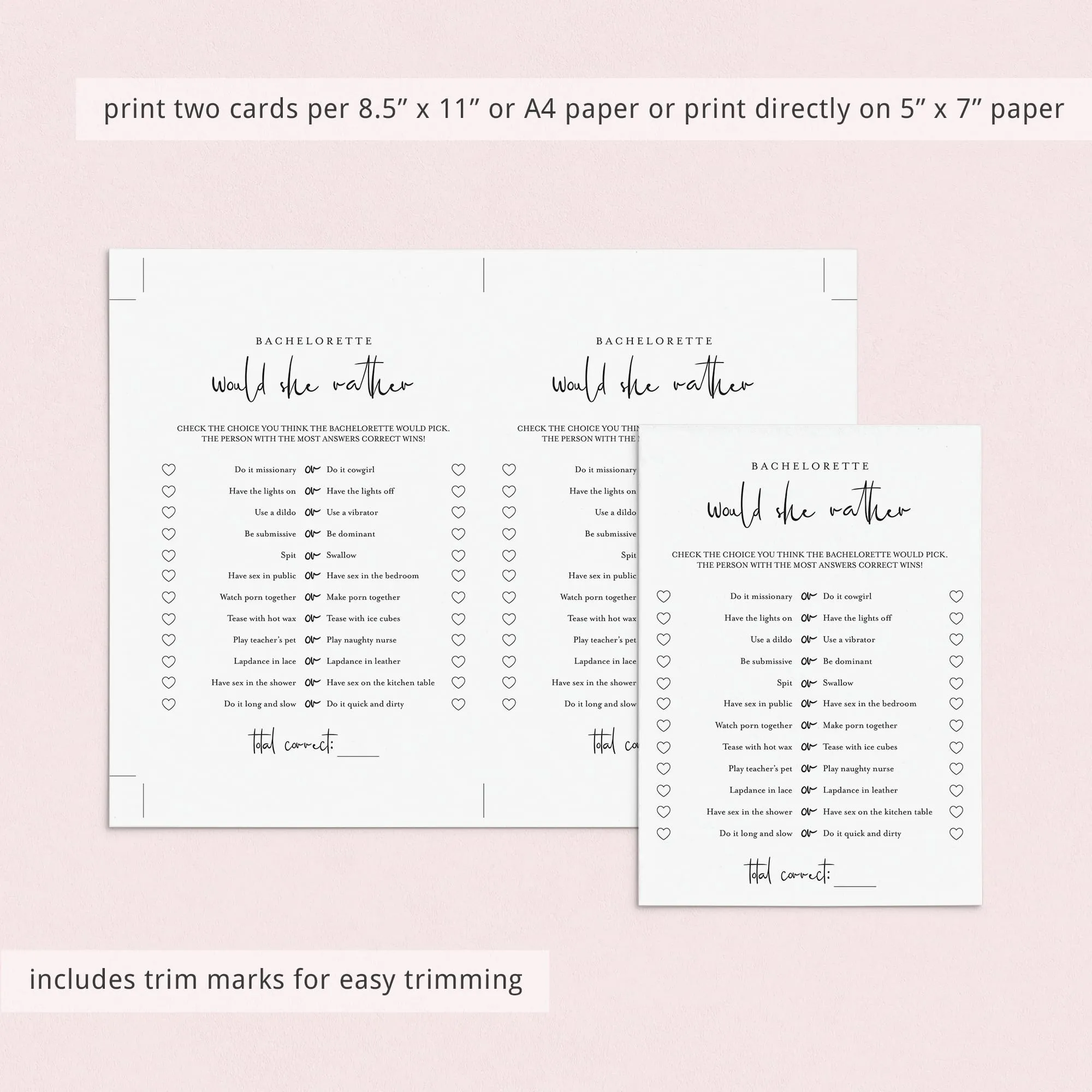 Bachelorette Would She Rather Game Printable