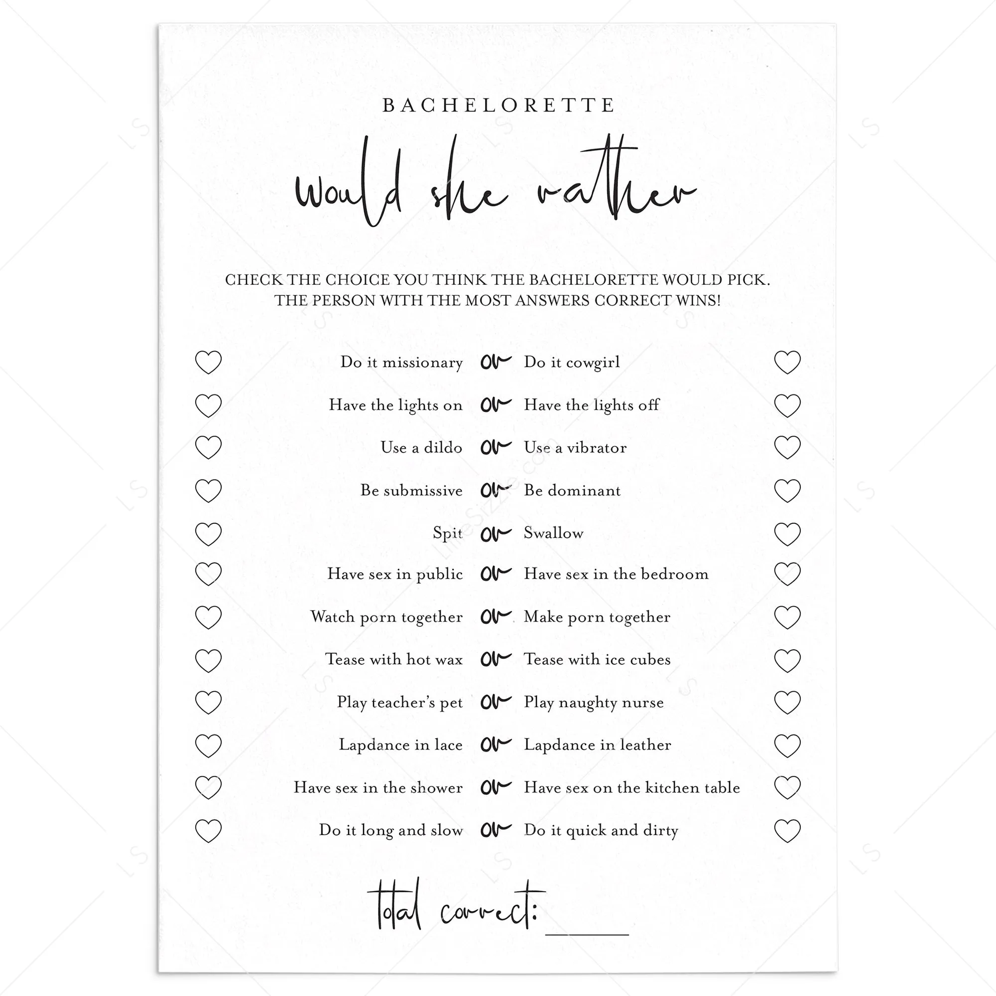 Bachelorette Would She Rather Game Printable